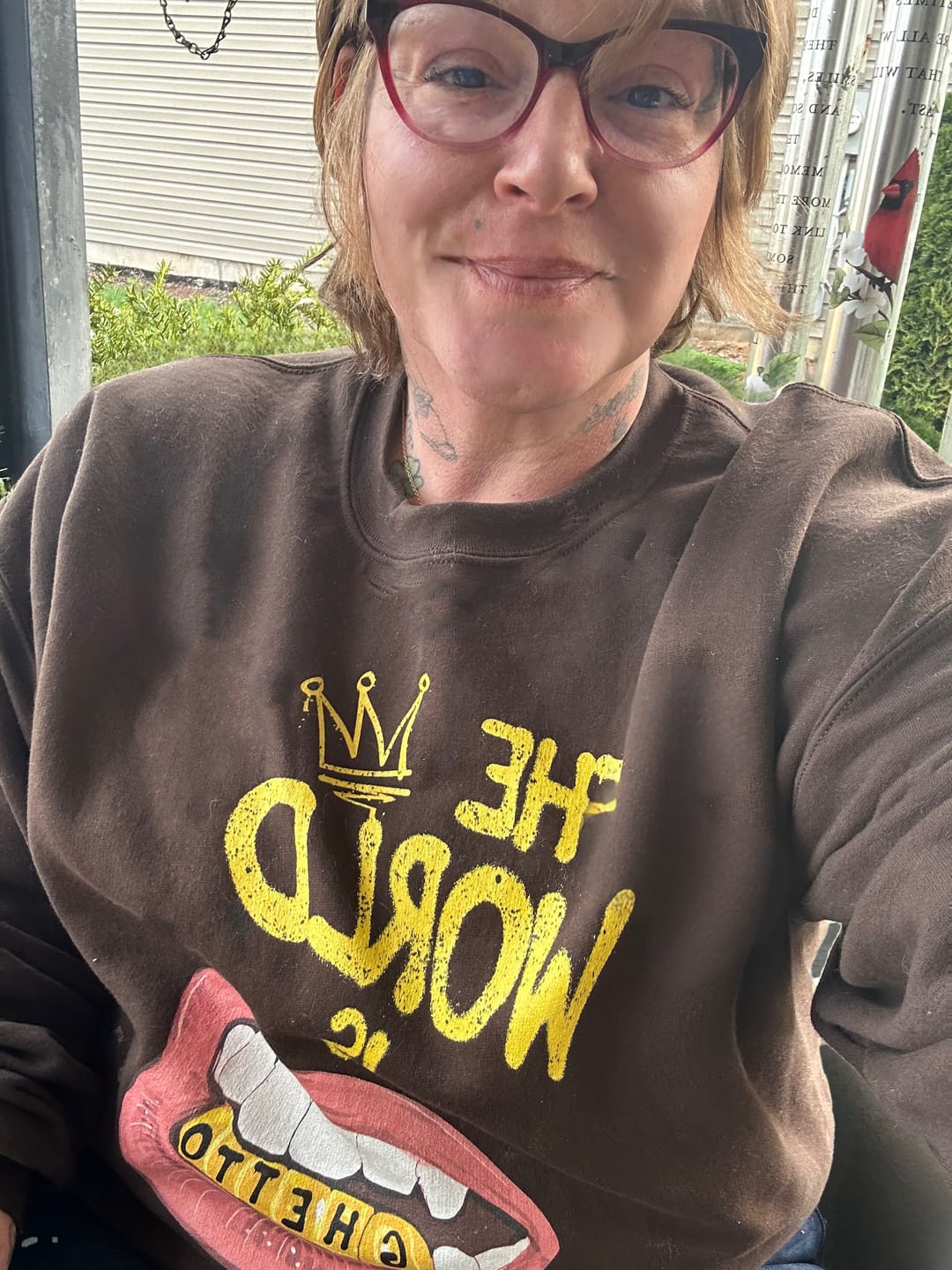 Customer photo review of The World Is Ghetto Crewneck
