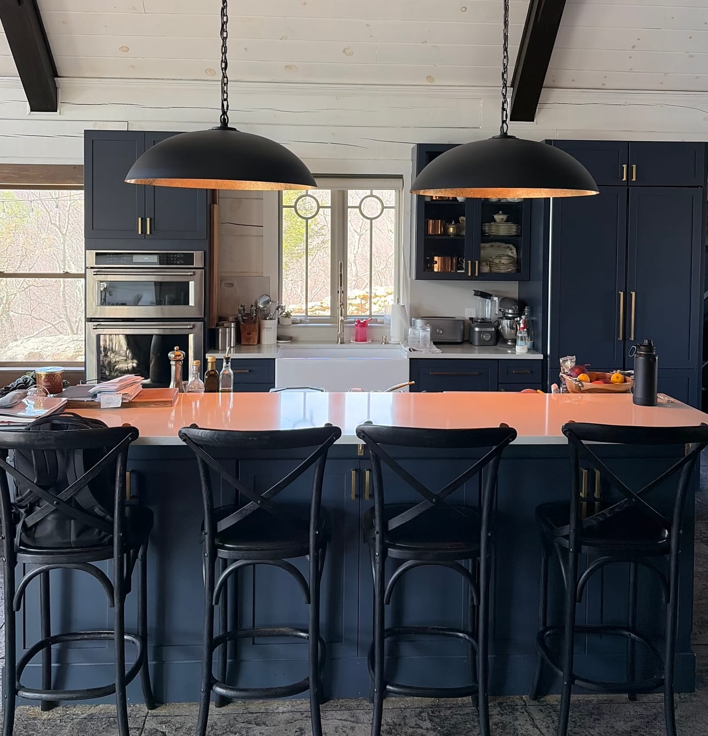 Customer photo review of Scandinavian Retro Oversized Black Gold Flat Dome Metal Pendant