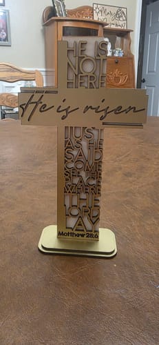 Customer photo review of Stand Easter cross he is risen laser cut svg file