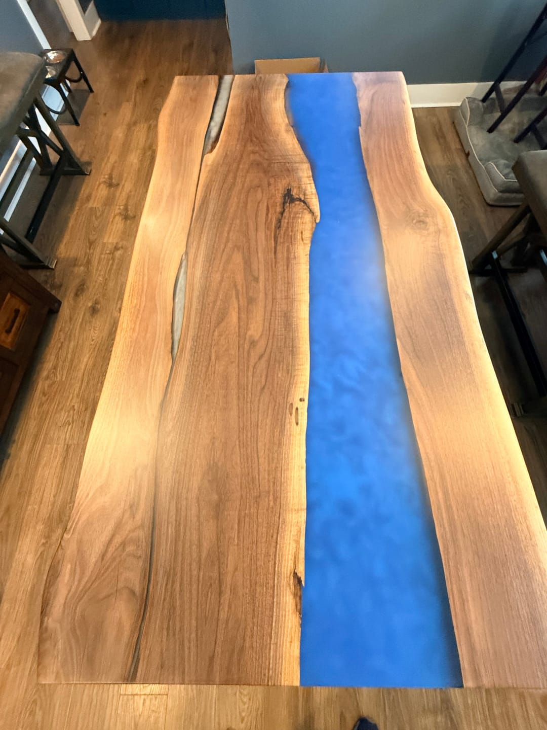 Customer photo review of Custom Black Walnut Blue River Ocean Wave Dining Resin Epoxy Table CT37
