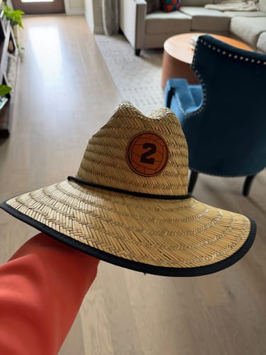 Customer photo review of Custom Straw Hats Leather Patches