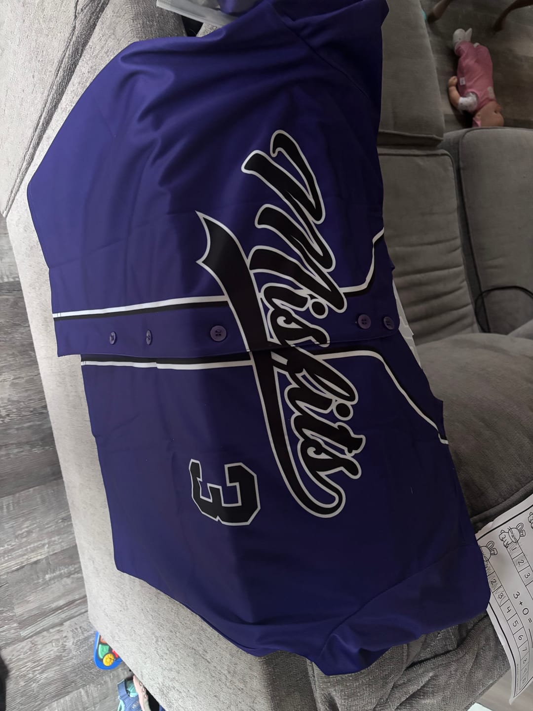 Customer photo review of Custom Purple Black-White Classic Style Authentic Baseball Jersey