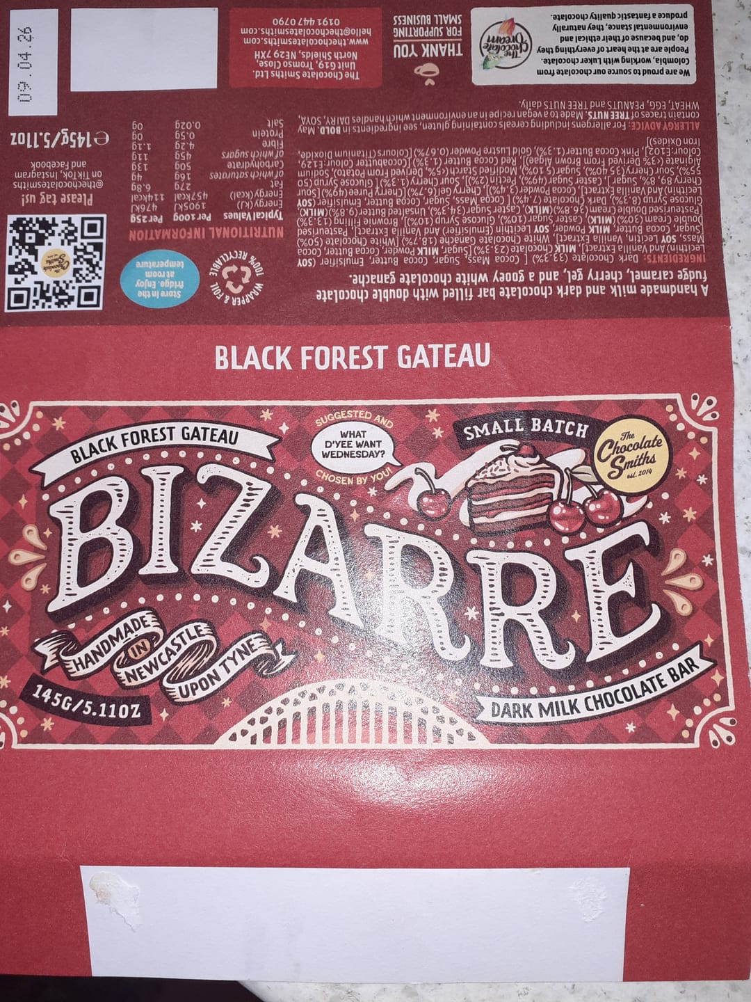 Customer photo review of Black Forest Gateau inspired chocolate bar 145g