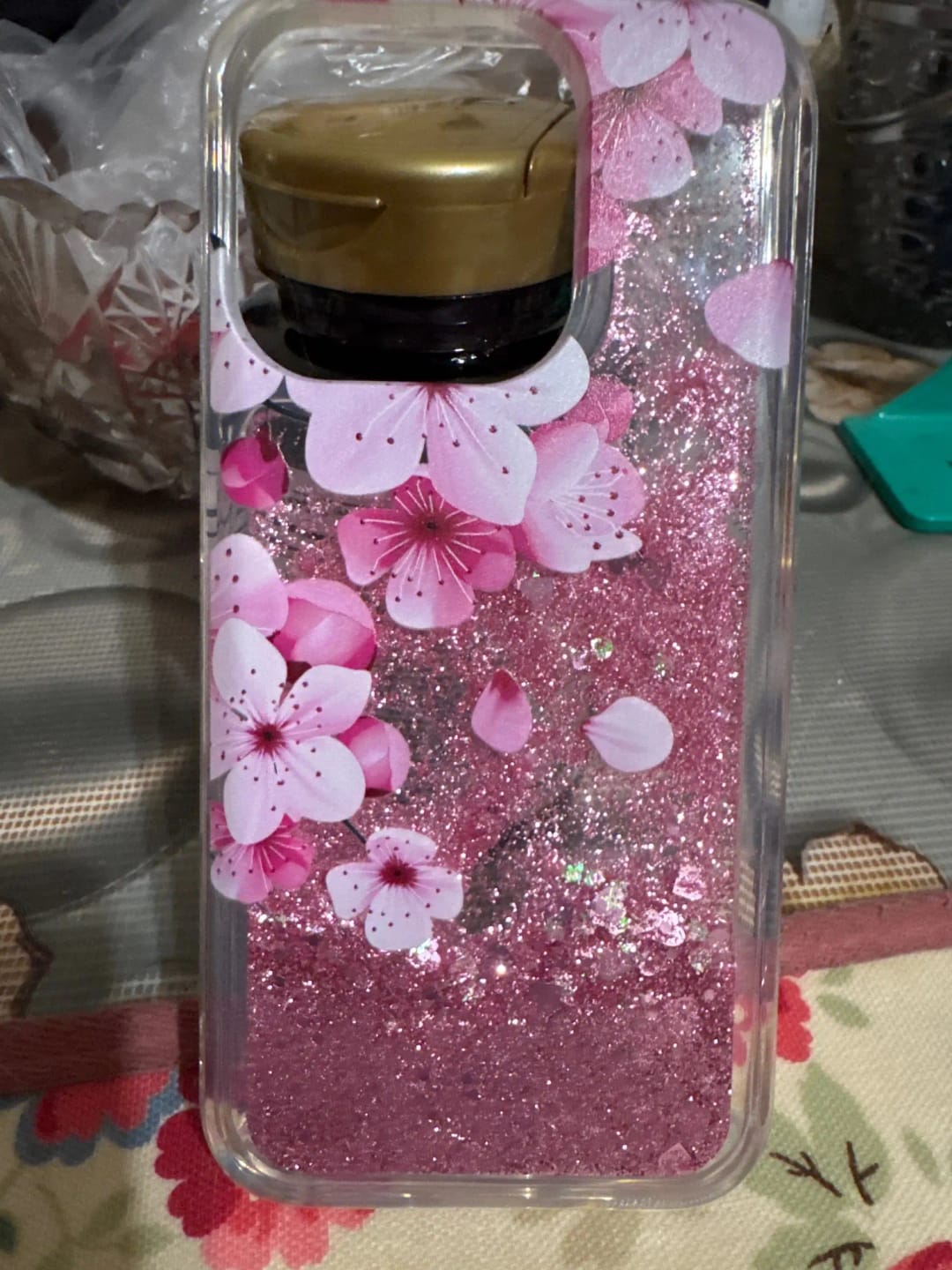 Customer photo review of Sakura Liquid Glitter iPhone Case