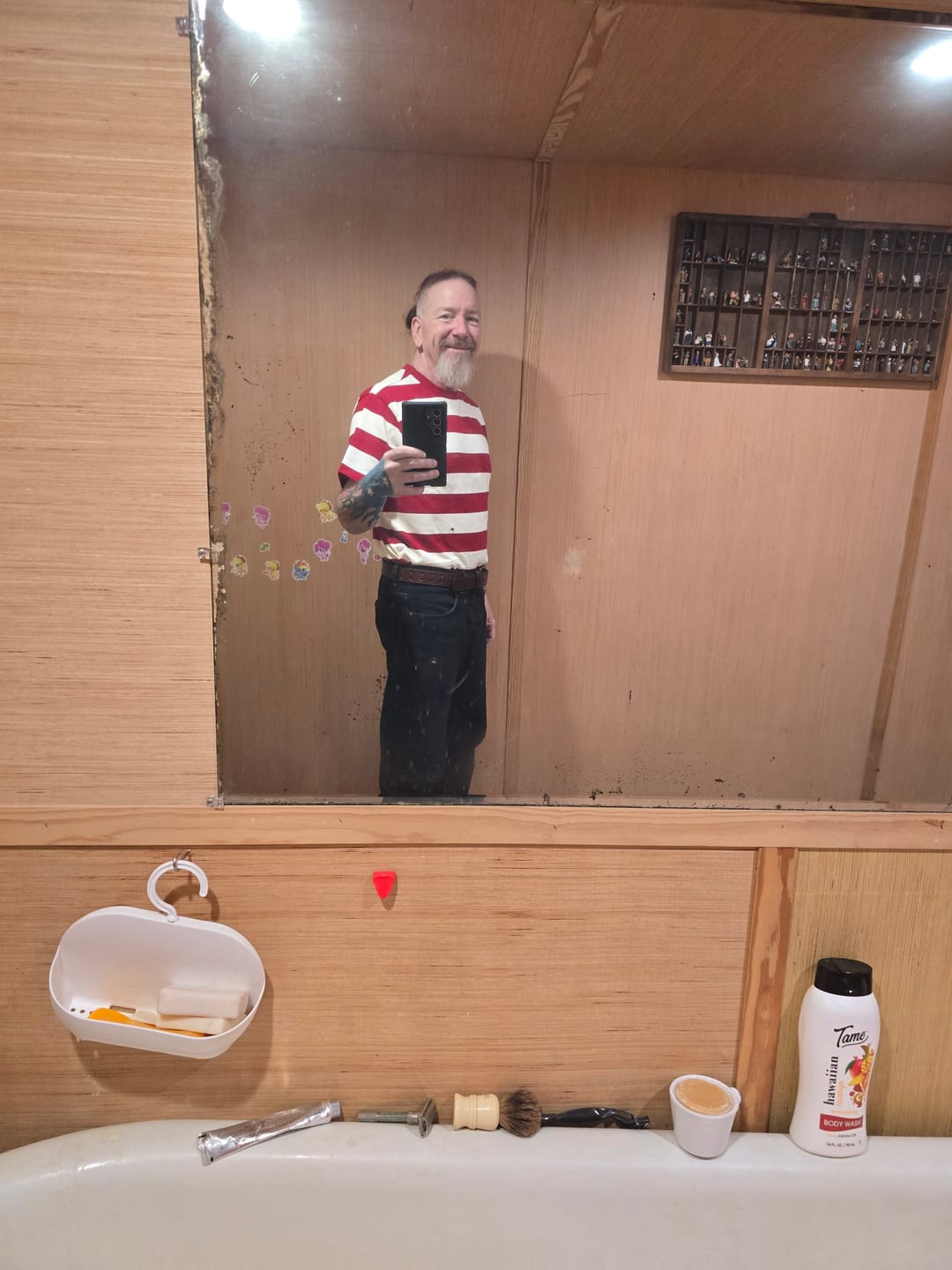 Customer photo review of Heavyweight Cotton Wide Striped T-Shirt - Red/Apricot