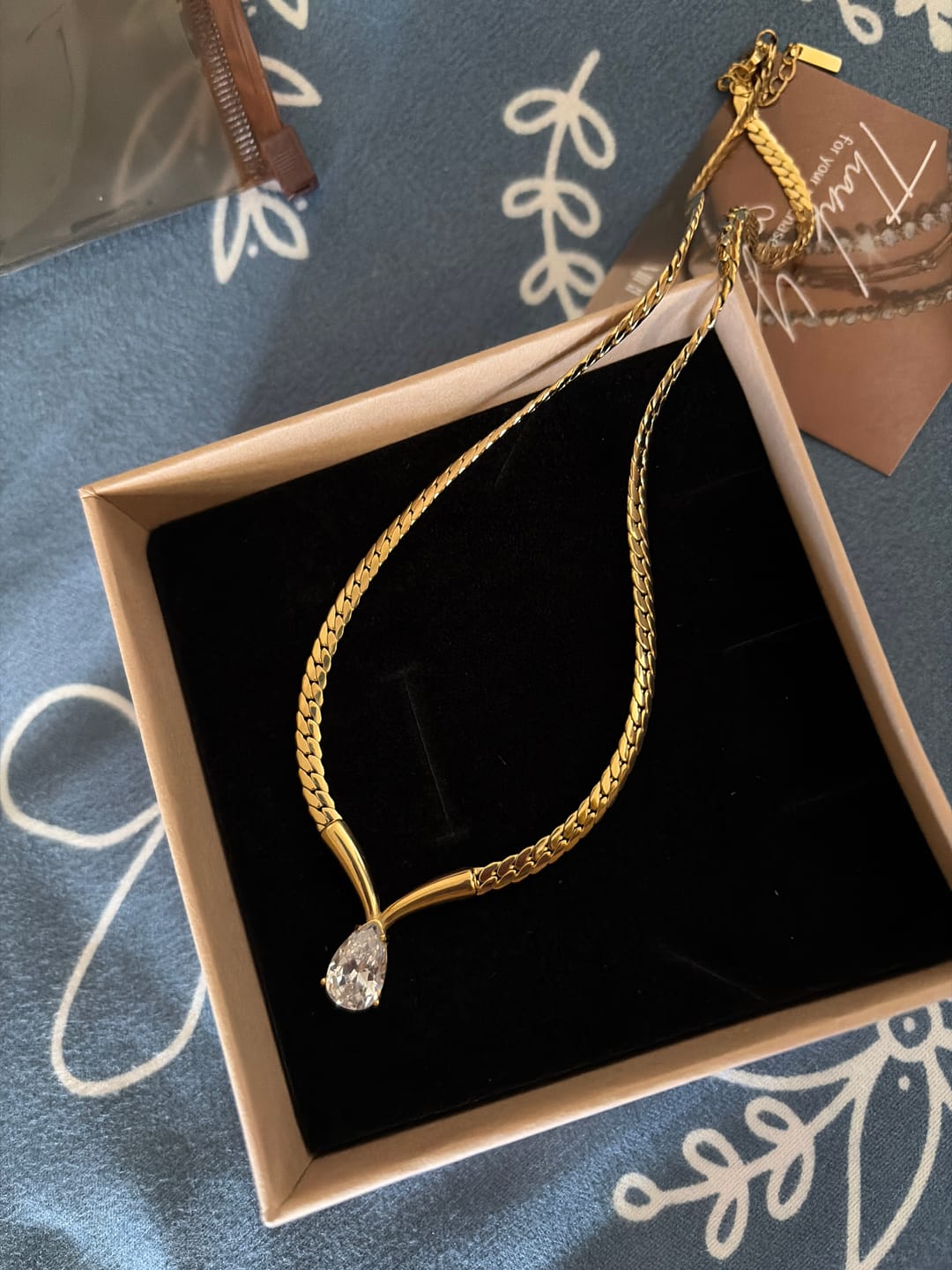 Customer photo review of Pear Diamond V Necklace
