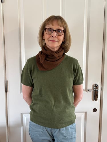Customer photo review of Brand New Chestnut Brown Recycled Cashmere Triangle Scarf