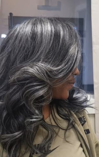 Customer photo review of Luvwin Salt & Pepper Gray Beginner Friendly Glueless Layered Cut Wave Wig 100% Human Hair