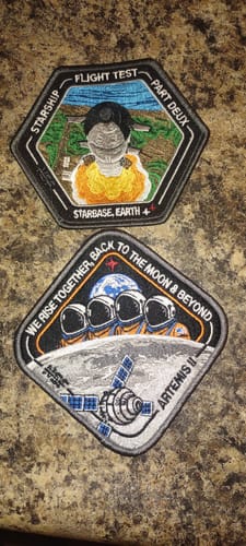 Customer's embroidered Artemis II Collectors Patch featuring four astronauts above the moon.