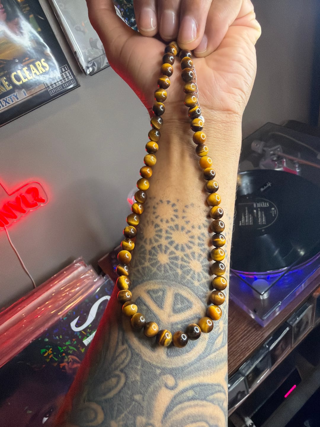 Customer photo review of Tiger Eye Beaded Necklace