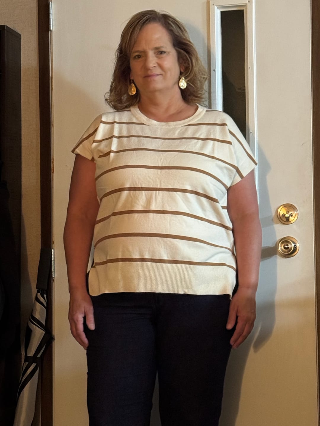 Customer photo review of Striped Side Slit Knit Tee