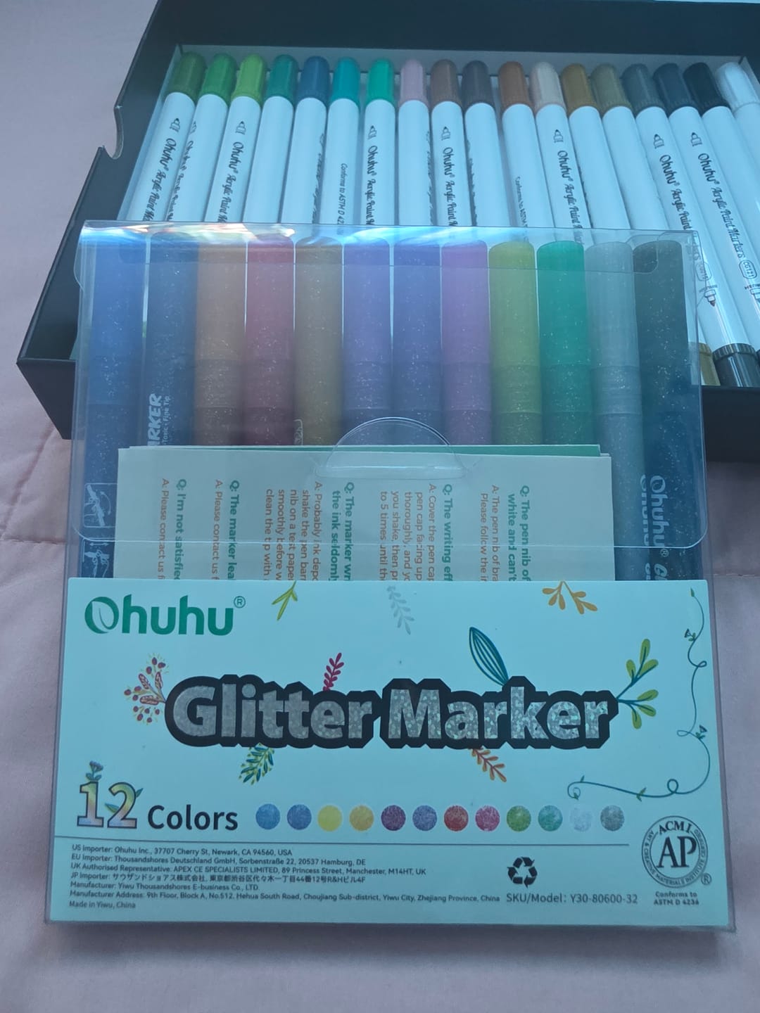 Customer photo review of Ohuhu Water-Based Glitter Metallic Marker Pens, 12 Shimmer Colors