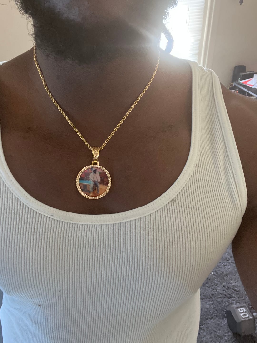 Customer photo review of Diamond Studded Angel Wing Photo Necklace