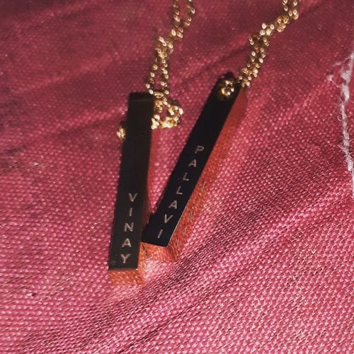 Customer photo review of Personalised Cuboid Pendant