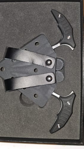Customer photo review of MicroTech Double Bee Shape Push Dagger - Serrated Blade