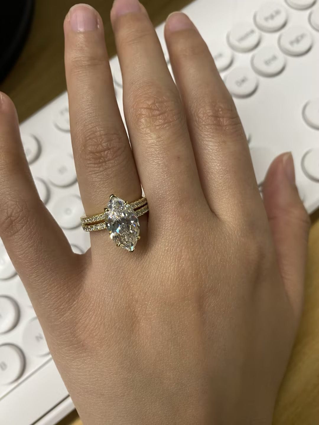 Customer photo review of S925 4.0Ct Marquise Cut Wedding Ring Set Travel Ring With Classic Wedding Band For Women