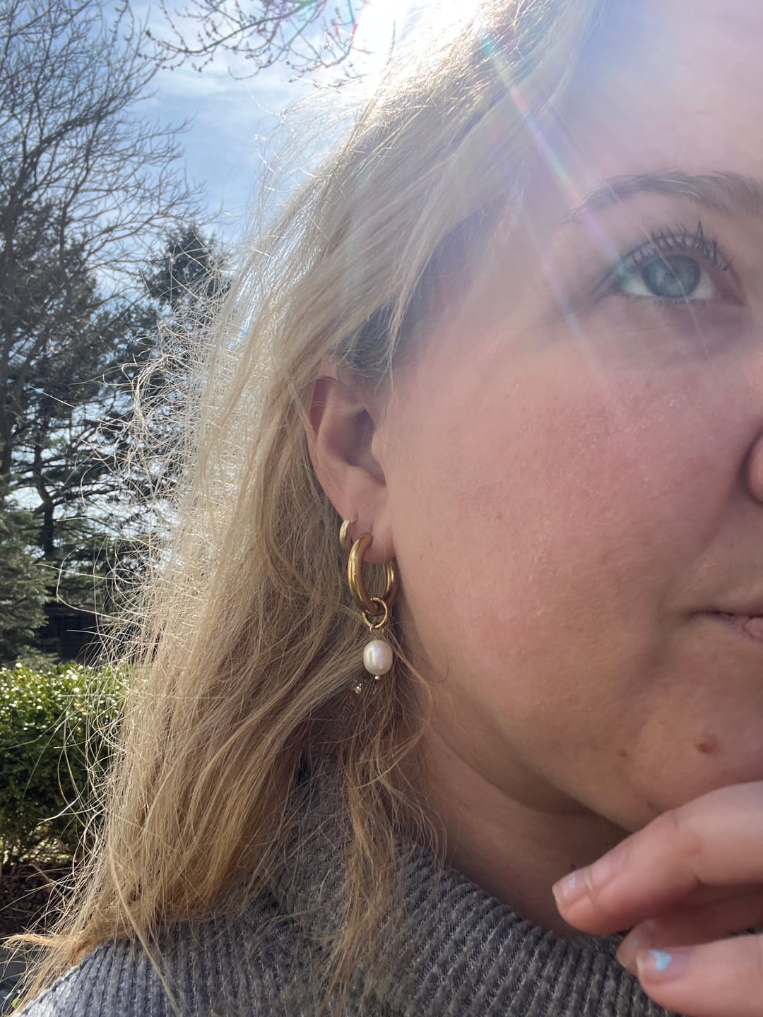 Customer photo review of Bethany Pearl Drop Hoop