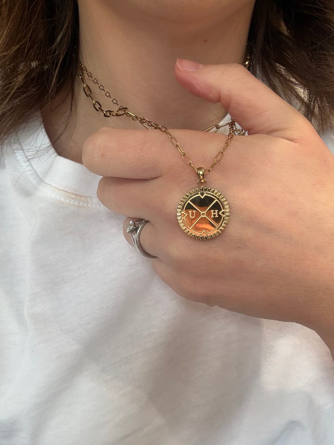 Customer photo review of Engravable Compass Necklace