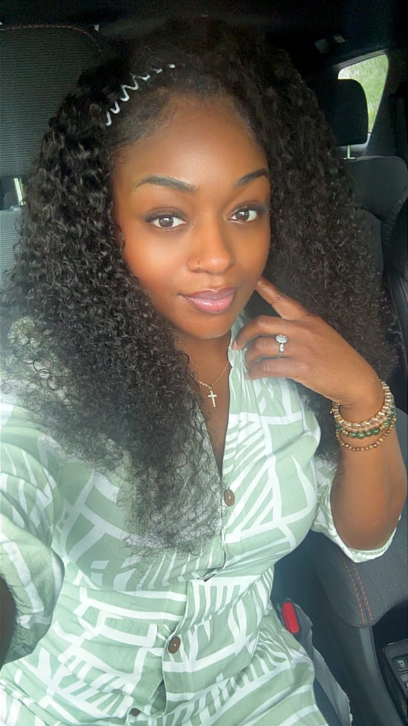 Customer photo review of Burmese Curly Half Wig Flexible Fit Drawstring Human Hair Wig