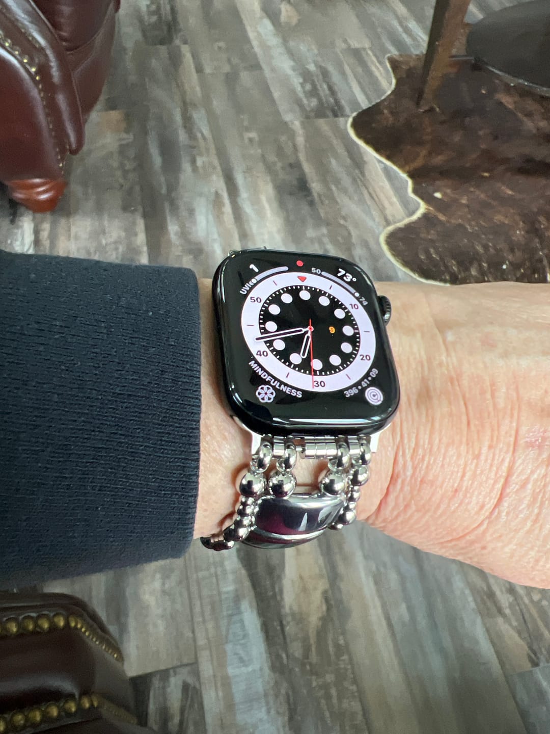 Customer photo review of Platinum Noir Stretch Apple Watch Strap