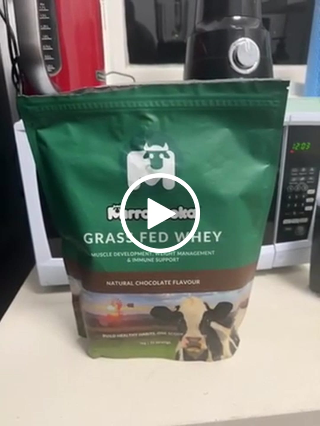 Customer video review of Grass Fed Whey Protein Chocolate 1kg (33 servings)