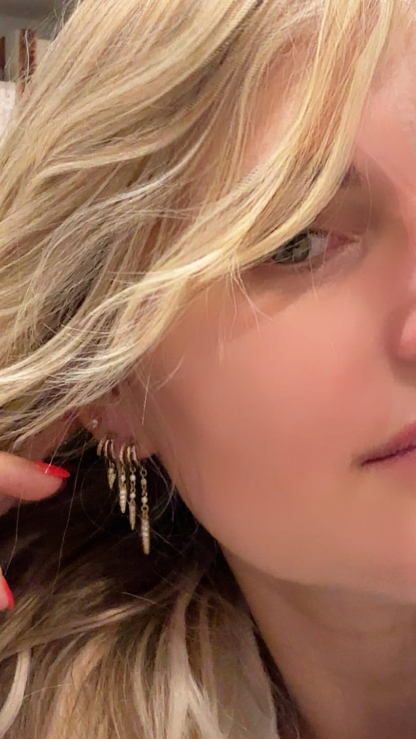 Customer photo review of Rio Stacked Triple Hoop Illusion Earrings