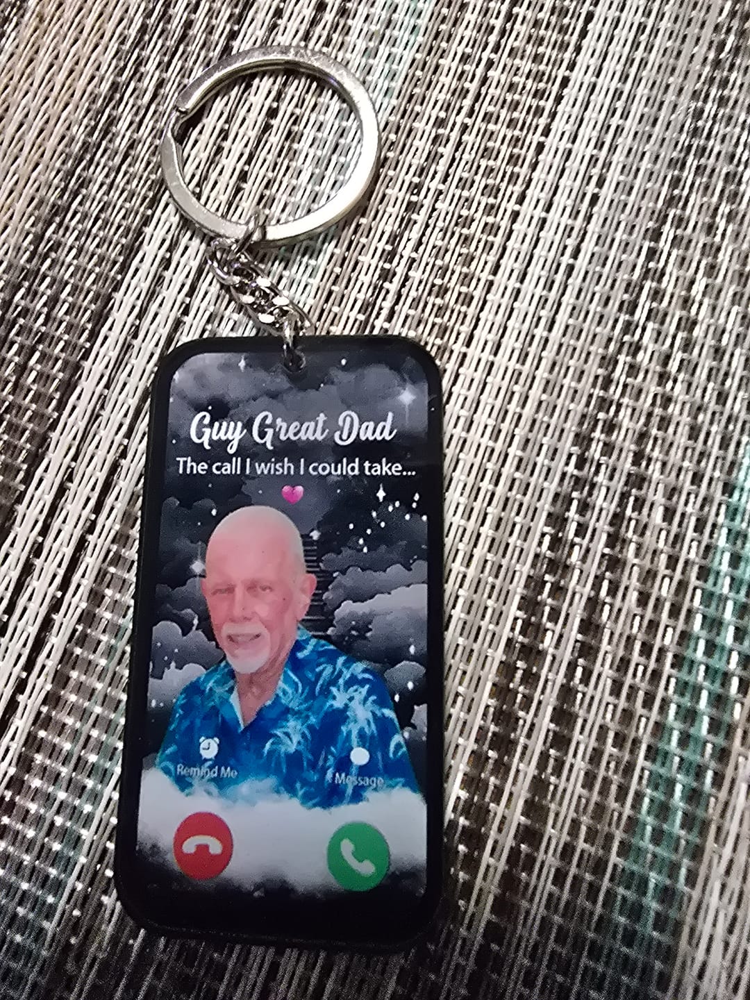 Customer photo review of The Call I Wish I Could Take Memorial Sympathy Gift Remembrance Keepsake Photo Personalized Acrylic Keychain