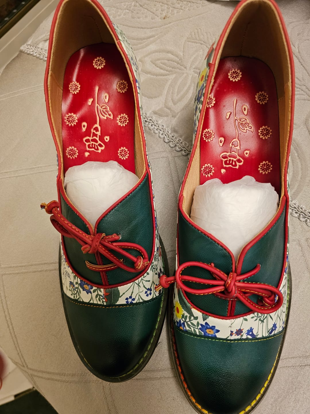Customer photo review of Vintage Hand-embossed Leather Low Heels