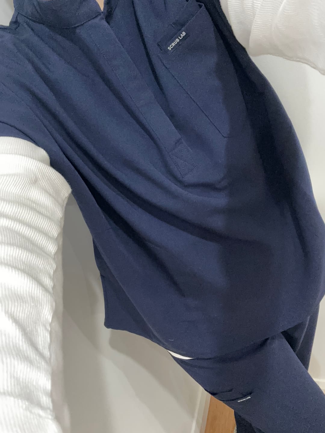 Customer photo review of MABEL Mandarin Collar Scrub Top - Black | SLTECH™