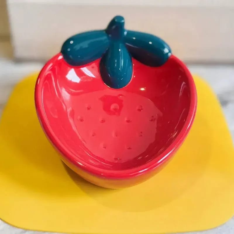 Customer photo review of Strawberry Ceramic Pet Bowl