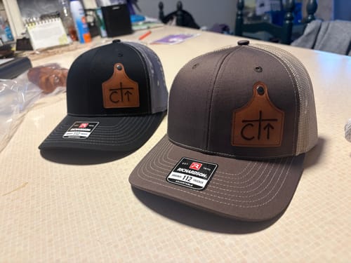 Customer photo review of Ear Tag Custom Leather Patch Trucker Hat - Richardson 112