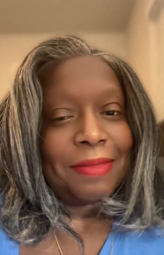 Customer photo review of Luvwin 5x5 Salt And Pepper Glueless Gray Color Pre-Cut Lace Straight Bob Wig For Black Women