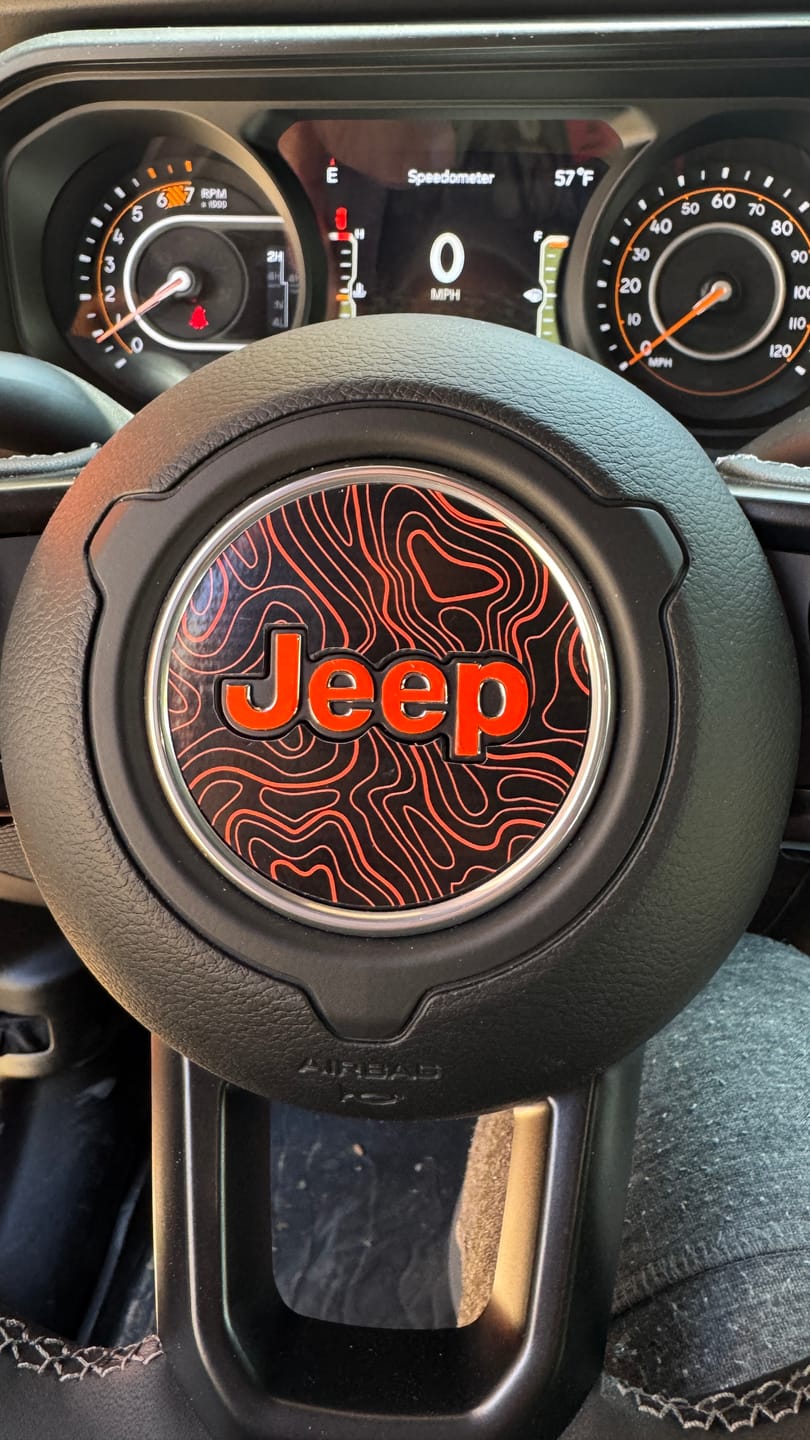 Customer photo review of Topographical Map Print Steering Wheel Decal for Jeep