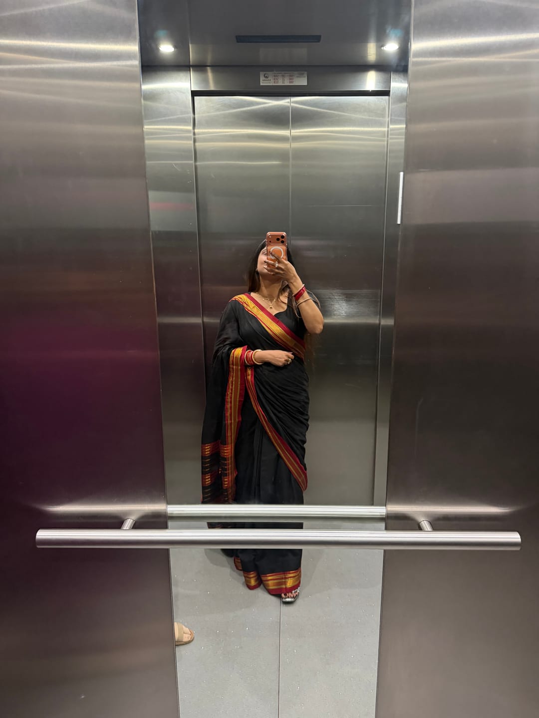 Customer photo review of Gaurangi ~ Pure Cotton Saree in Regal Salient Black with Exclusive Zari Border & Pallu