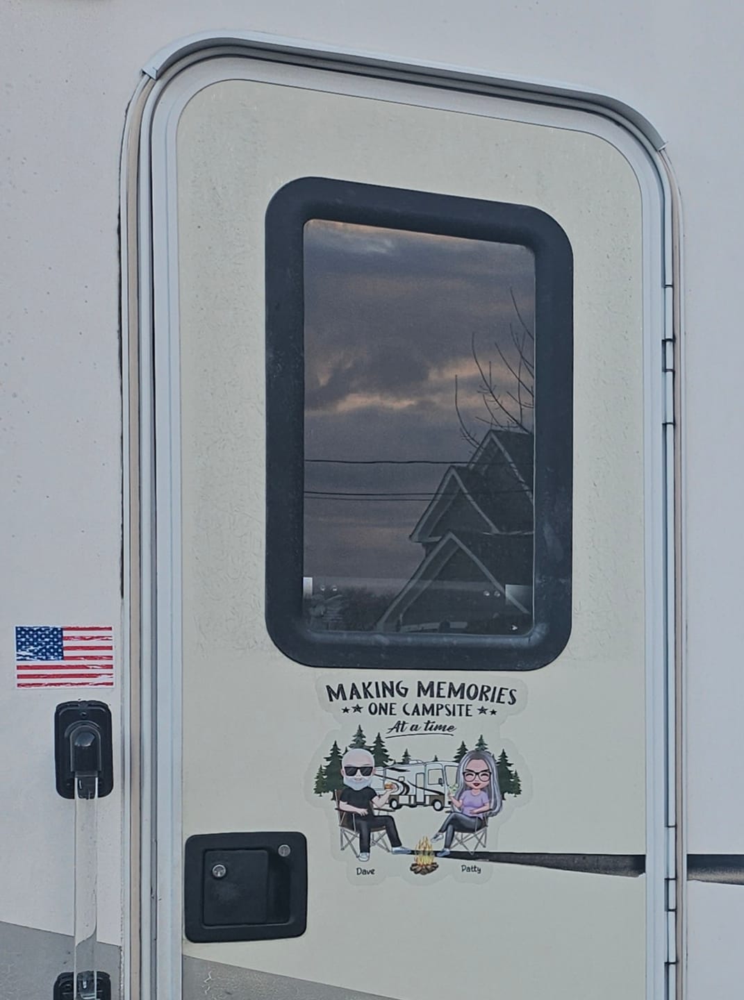 Customer photo review of Camping Partners For Life Doll Couple Sitting Personalized RV Decal