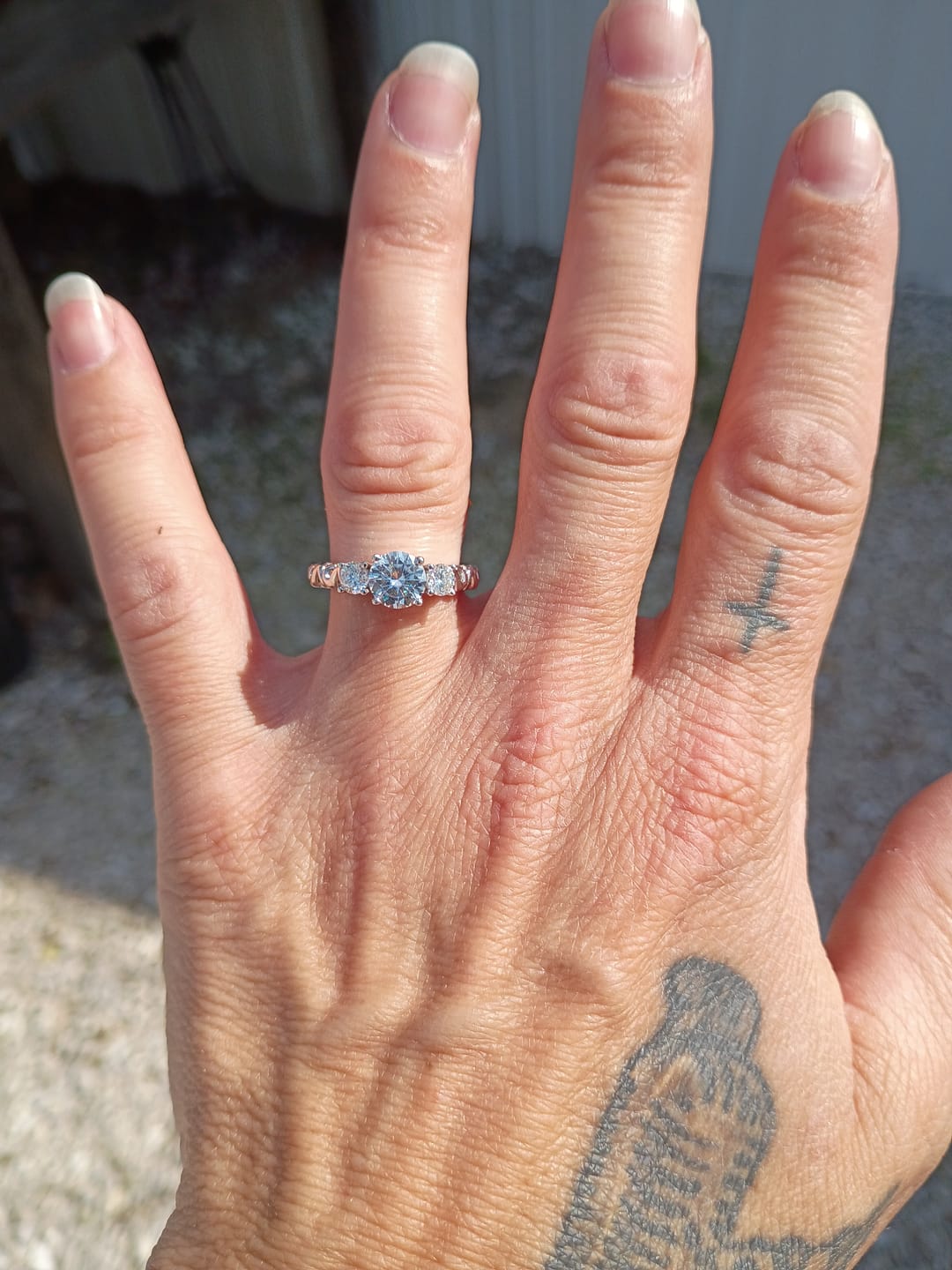 Customer photo review of Vintage Three Stone Moissanite Bridal Engagement Ring Set