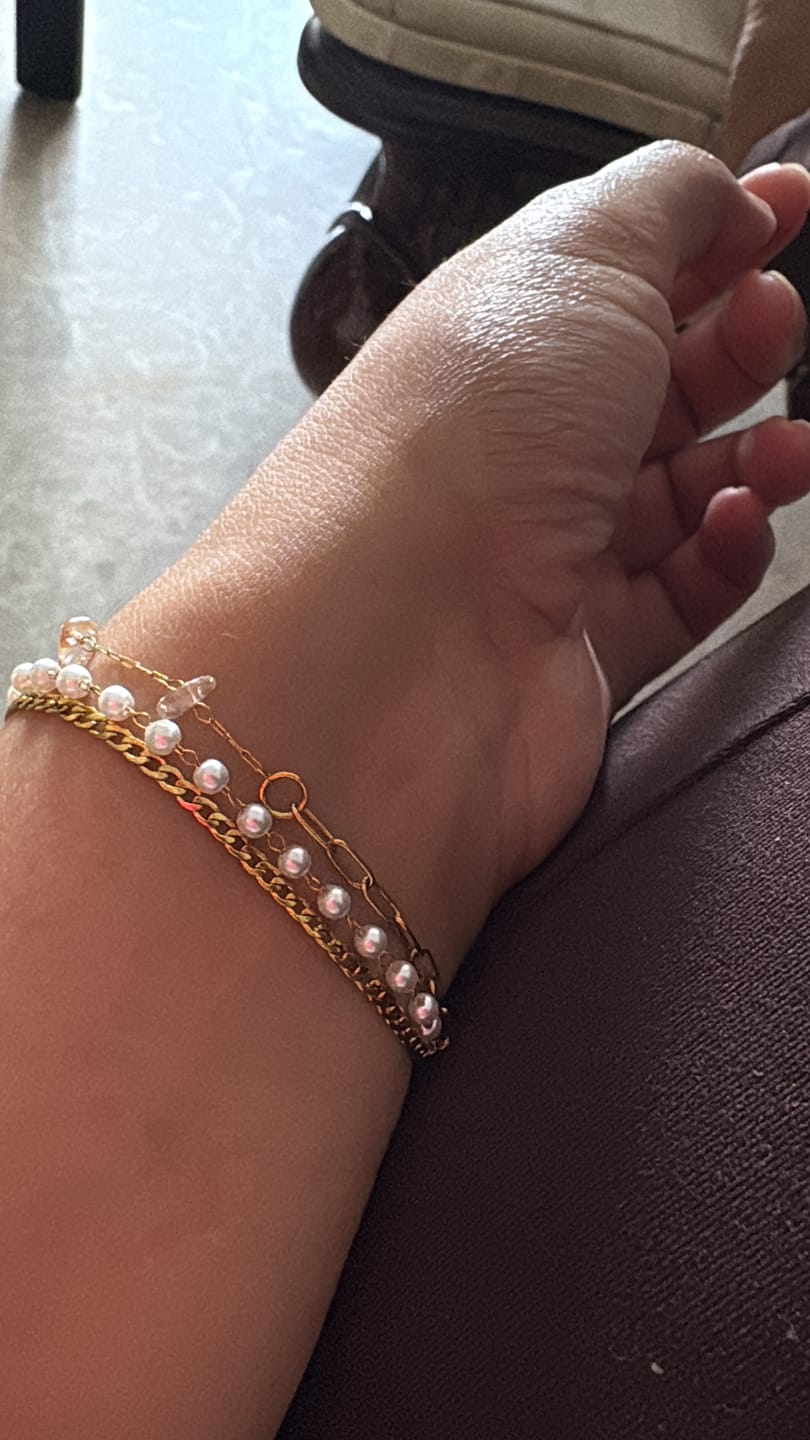 Customer photo review of Minimalist Pearl Three Layered Bracelet