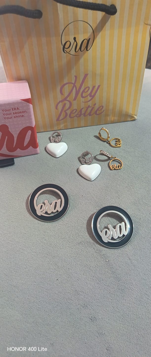 Customer photo review of Gold Precious Logo Earrings