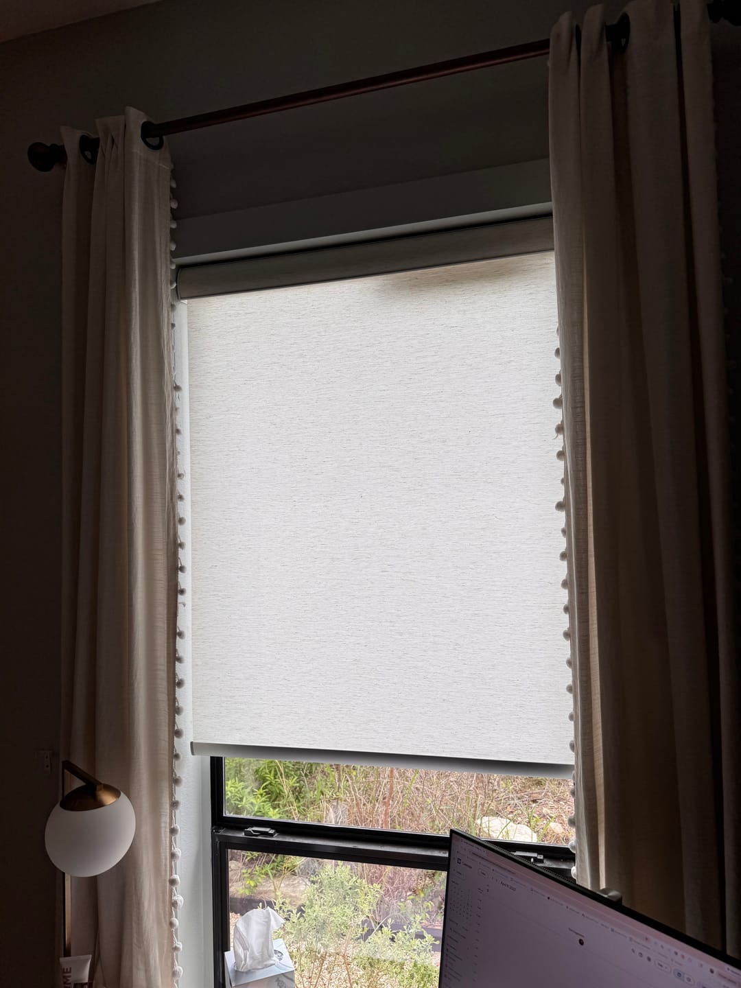 Customer photo review of SmartWings Motorized Light Filtering Roller Shades 70% Blackout Linen