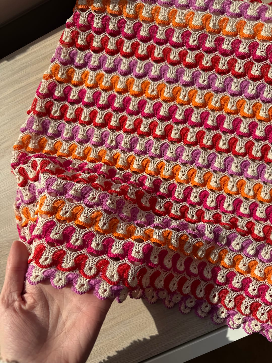 Customer photo review of Multicolour Pattern Mesh Knit Fabric by the Metre