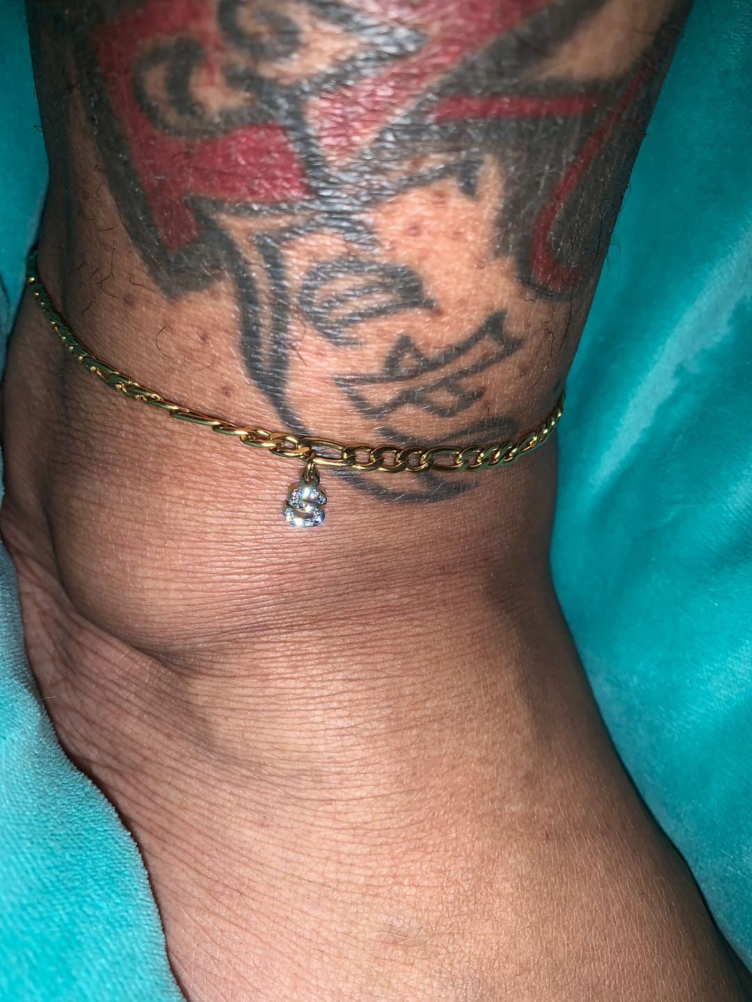 Customer photo review of Iced Letter Anklet w/ Figaro Chain