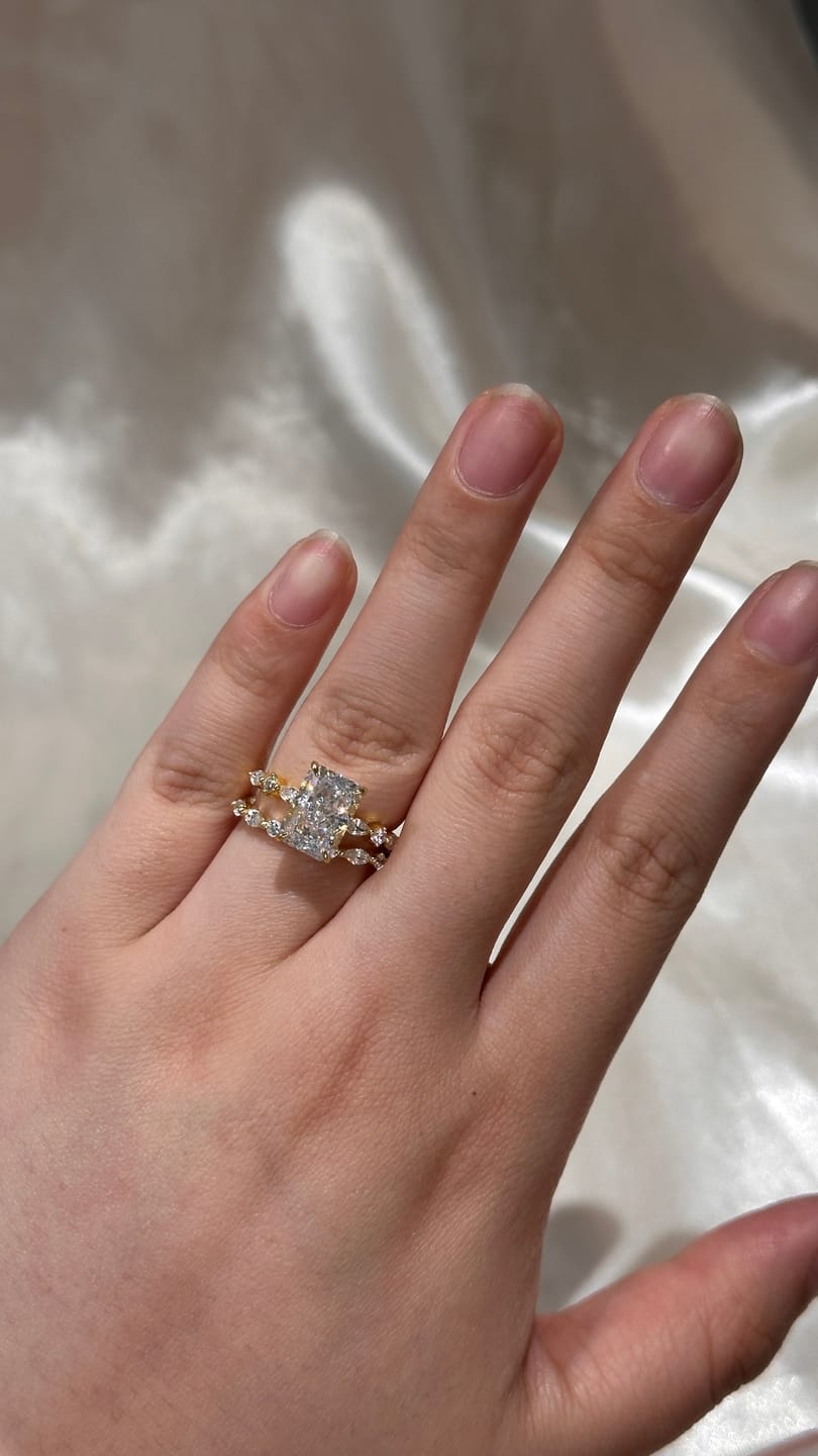 Customer photo review of S925 3.5Ct Radiant Cut Engagement Ring & Classic Band Stackable Bridal Ring Sets In Sterling Silver