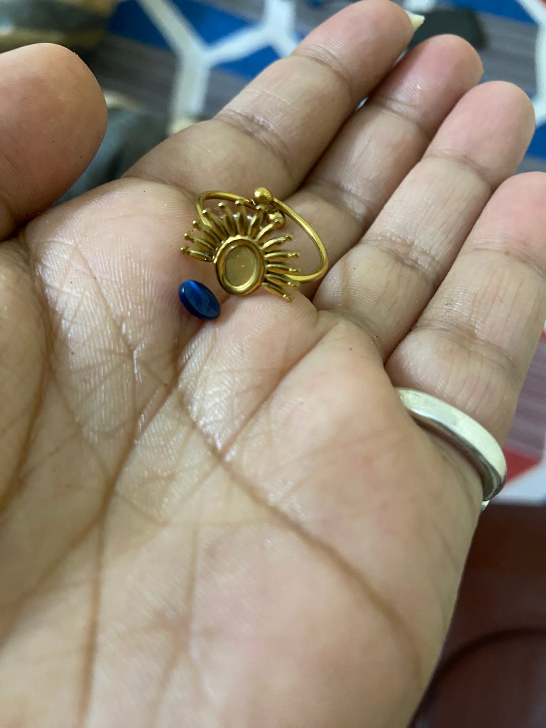 Customer photo review of Blue Stone Sunburst Ring