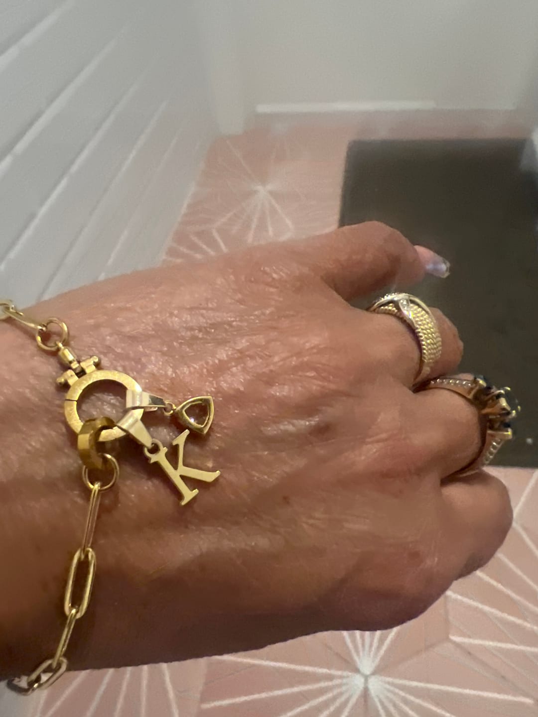 Customer photo review of Initial Birthstone w/ Paper Clip Bracelet