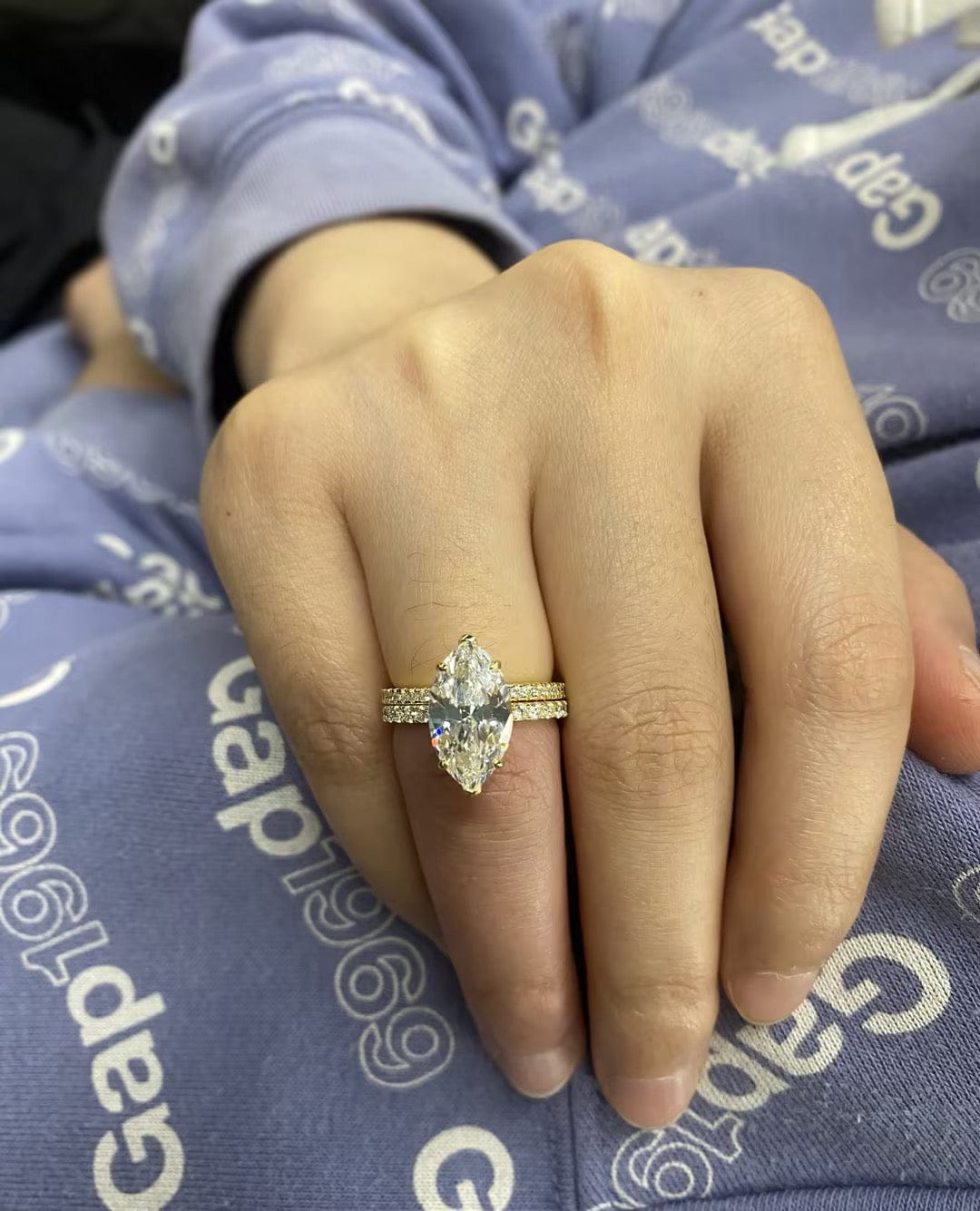 Customer photo review of S925 4.0Ct Marquise Cut Wedding Ring Set Travel Ring With Classic Wedding Band For Women