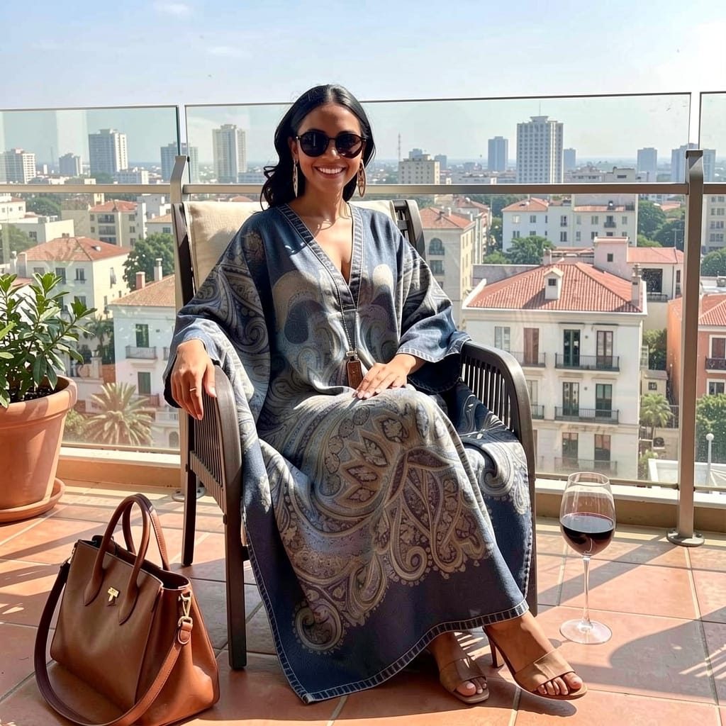 Customer photo review of Retro Elegant Large Flowers V-neck Long Kaftan Dress