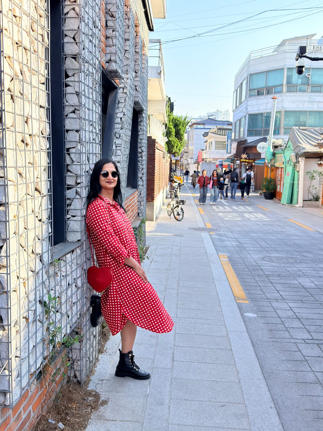 Customer photo review of Cherry Checkered Delight Long Shirt Dress