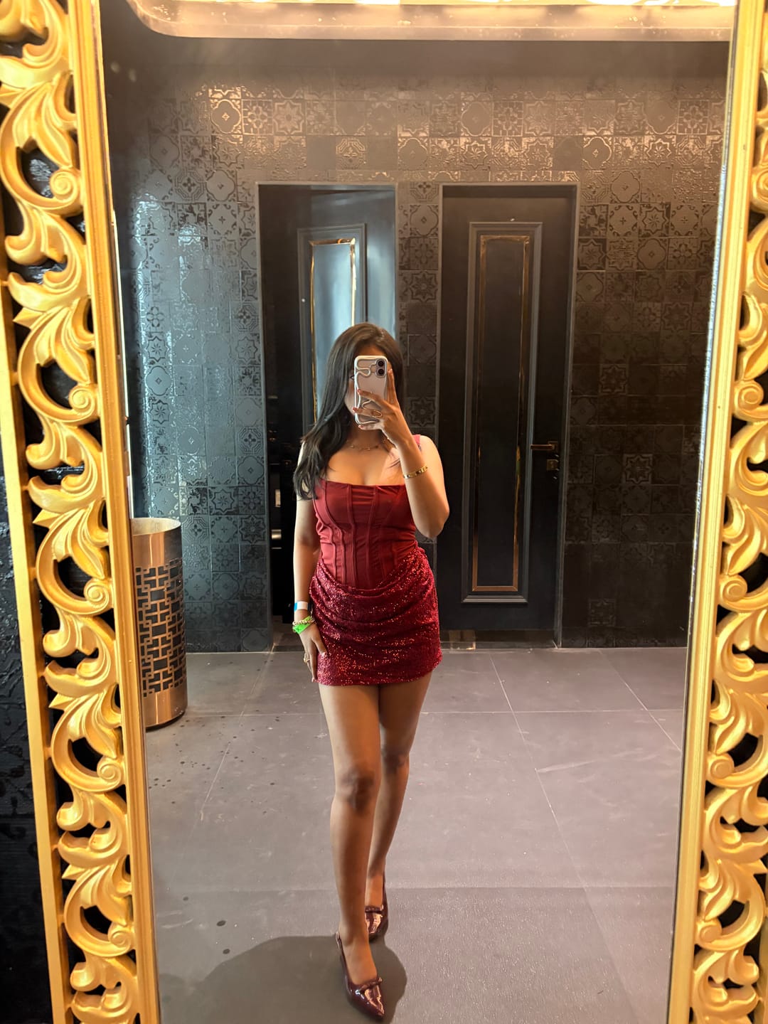 Customer photo review of Paris Sequin Mini Dress in Maroon