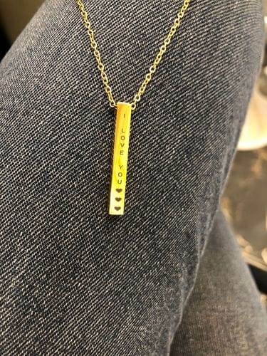 Customer photo review of Personalised Cuboid Pendant