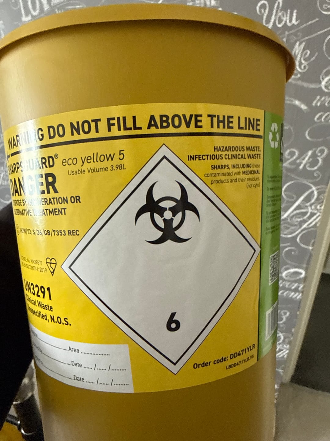 Customer photo review of Sharpsguard Yellow Sharps Bin - 5 Litre Sharps Bin